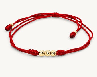 18k Solid Gold Diamond Cut Red String Bracelet – Kabbalah Protection, Evil Eye Jewelry