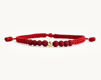 Woven Red String Bracelet, 18k Solid Gold Diamond-Cut Beads, Kabbalah Protection Jewelry