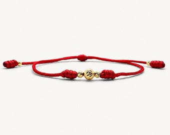 18k Solid Gold Beads Red String Bracelet • Handmade Adjustable Luck Bracelet • Minimalist Boho Jewelry • Gift for Her • Dainty Gold Bracelet