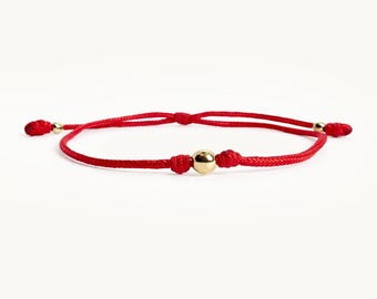 18k Solid Gold Red String Bracelet – Minimalist Bead, Evil Eye Protection, Everyday Luxury