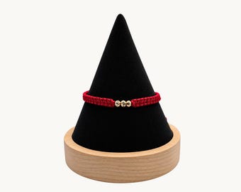 Luxury Red String Bracelet 18k Solid Gold Diamond Cut Beads • Minimalist Fine Jewelry