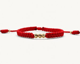 18K Solid Gold Red String Bracelet – Diamond-Cut Beads, Minimalist Luxury Jewelry