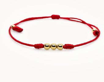 18k Solid Gold Beads Red String Bracelet – Kabbalah Protection, Evil Eye Lucky Jewelry