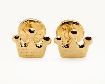 18k Solid Gold Crown Stud Earrings – Minimalist Royal Jewelry, Handmade