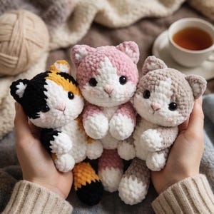 Paquete de patrones de amigurumi de gatos adorables a crochet, peluches de gatitos kawaii en PDF, mini gatos DIY, patrones de juguetes hechos a mano, descarga digital