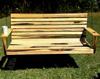 Handcrafted Poplar Porch Swing with Cupholders - 5' Wooden Swing