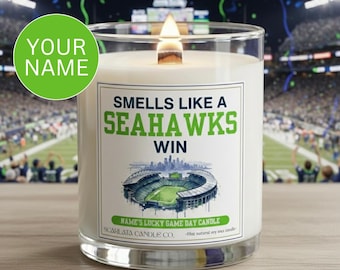 Vela personalizada de los Seattle Seahawks • Vela de soja natural personalizada • Mecha de madera • Regalo para fanáticos del fútbol americano • NFL