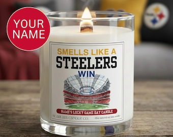 Personalized Pittsburg Steelers Candle • Custom Natural Soy Candle • Wooden Wick • Football Fan Gift • NFL