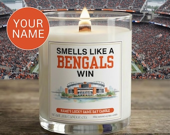 Personalized Cincinnati Bengals Candle • Custom Natural Soy Candle • Wooden Wick • Football Fan Gift • NFL