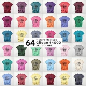 Gildan 64000 All Colors Mockup Bundle Studio Flat lay Display View Template Softstyle Blank Apparel Scene Mockups Pack Instant Download
