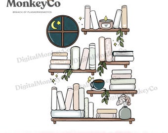 Cozy Boho Bookshelf Doodle PNG | Hand-Drawn Art Clipart | Trendy Digital Stickers