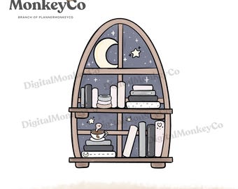 Midnight Bookshelf Doodle PNG | Hand-Drawn Art Clipart | Trendy Digital Stickers