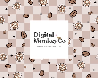 Coffee Gingham -  Digital Wallpaper + Seamless Pattern Set