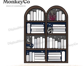 Midnight Romantasy Bookshelf Doodle PNG | Hand-Drawn Art Clipart | Trendy Digital Stickers