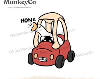 Funny Silly Goose " HONK" Cozy Coupe PNG | Hand-Drawn Art Clipart | Trendy Digital Stickers