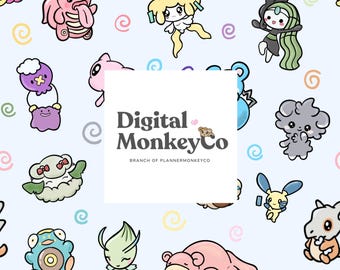 Pocket Planner Pals 3.0 (Blue Background) -  Digital Wallpaper + Seamless Pattern Set