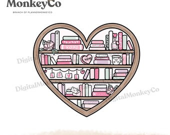 Heart Bookshelf Romance Doodle PNG | Hand-Drawn Art Clipart | Trendy Digital Stickers