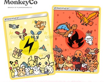 Electric Energy + Fire Energy Pokemon Custom Cards PNG | Hand-Drawn Art Clipart | Trendy Digital Stickers (2PC PNG's)