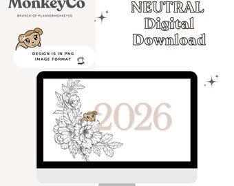2026 Neutral Floral PNG | Hand-Drawn Art Clipart | Trendy Digital Stickers