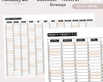 Pink Grunge 2026 Printable Perpetual Calendar: Typewriter Font (PDF + PNG Digital Download)