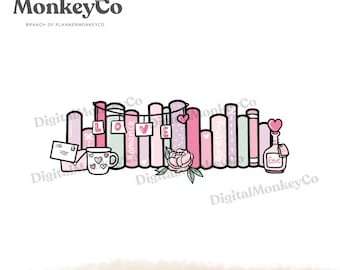Valentines / Romance Bookshelf Doodle PNG | Hand-Drawn Art Clipart | Trendy Digital Stickers