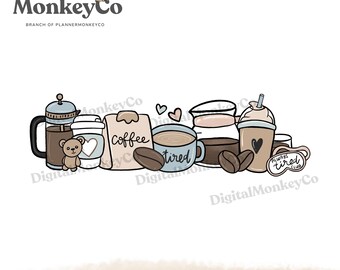 Coffee Is My Bestie Coffee Lover PNG | Hand-Drawn Art Clipart | Trendy Digital Stickers