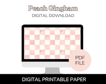 Peach Gingham -  Digital/Printable Paper *NOT seamless*