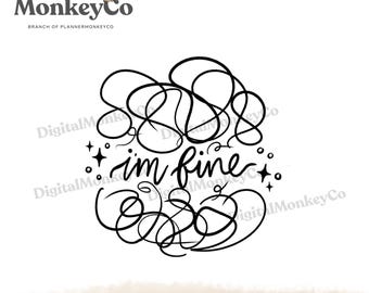 I'm Fine Anxious Brain PNG | Hand-Drawn Art Clipart | Trendy Digital Stickers
