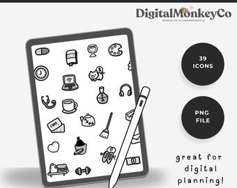 Minimal Planning Icons – 39 Hand-Drawn Digital Doodles | PNG file