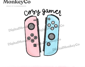 Cozy Gamer Switch Controller PNG | Hand-Drawn Art Clipart | Trendy Digital Stickers