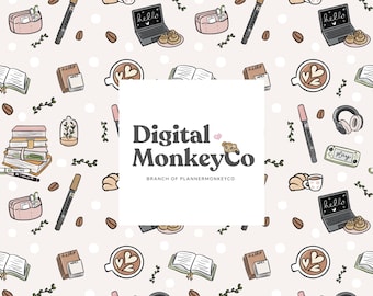 Cozy Coffee Desk Moments -  Digital Wallpaper + Seamless Pattern Set
