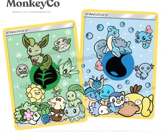 Water Energy + Grass Energy Pokemon Custom Cards PNG | Hand-Drawn Art Clipart | Trendy Digital Stickers (2PC PNG's)