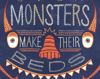 Oopsy Daisys Even Monsters Make Their Beds Canvas Wall Art for Kids