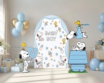 Snoopy Baby Boy Baby Shower Decorations, Charlie Brown & Woodstock Yard Signs, Blue Baby Shower Cutouts, Its a Boy Party Decor Snoopy