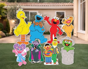 FREE STANDS INCLUDED birthday decor for indoor Outdoor Party Sesame Street cutout Sesame Street birthday Backdrop yard sign cut out