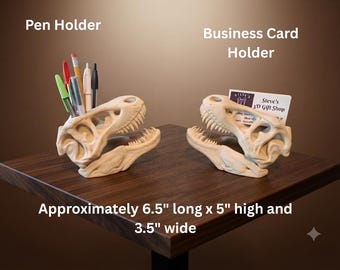 T-Rex Skull Desk Organizer - Dinosaur Pen Holder & Business Card Holder