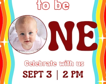Fun to be One Birthday Invitation, Colorful Kids Party (Digital Download)