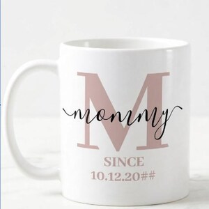 Custom Daddy Mommy Mugs Set | Large Initial Monogram with Script Name Overlay | Established Date Coffee Cups, | New Parent Announcement