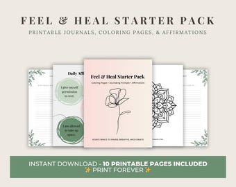 Self Care Journal Printable | Journaling Prompts, Coloring Pages, Affirmations | Digital Download Kit