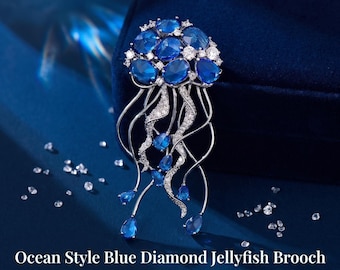 Broche de medusa de diamante azul estilo océano Broche de medusa de la costa de California Broche para blazer