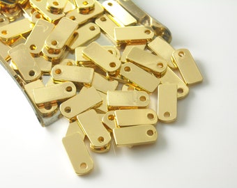 Premium Mini 18k Gold Plated Flat Rectangle Chain Extension Tag Bars, 10mmx5mm - 6 pcs