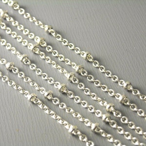 Cable Link Satellite Chain with Brass Seed Beads, Silver Tone Plated, 2mmx1.7mm 10 feet image 1