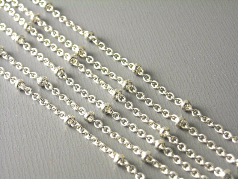 Cable Link Satellite Chain with Brass Seed Beads, Silver Tone Plated, 2mmx1.7mm 10 feet image 1