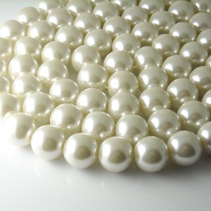 Antique White Glass Pearls, 14mm diameter - Full Strand (30 beads total)