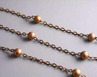 Soldered Cable Link Satellite Ball Bead Chain, Antique Copper Plated, 2mmx1.5mm - 10 feet