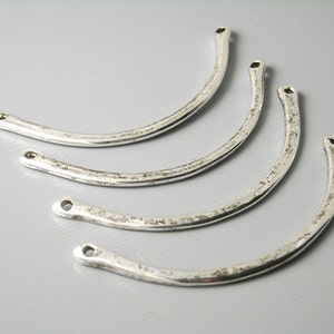 Sturdy Pressed Silver Curved Linking Bars, Antique Silver Plated, 47mm long 4 pieces image 1