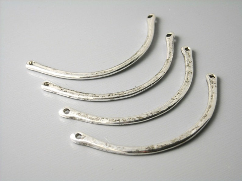 Sturdy Pressed Silver Curved Linking Bars, Antique Silver Plated, 47mm long 4 pieces image 1