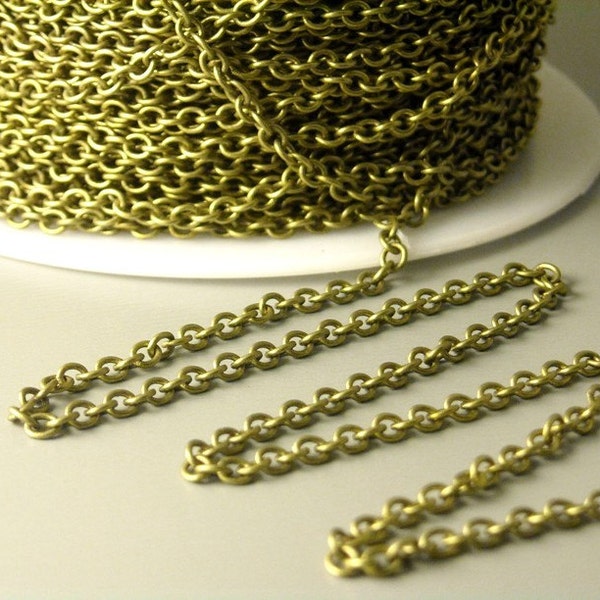 Premium Soldered Brass Cable Link Chain, Antiqued Brass, 2.2mmx2mm Links - 10 feet