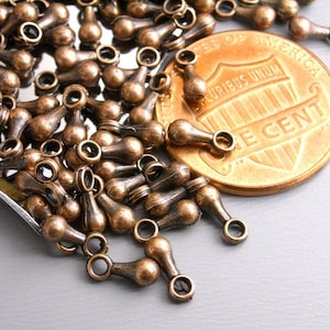 Short Chain End Teardrop Terminator Dangles, Antique Copper Plated, 5mm long - 40 pieces