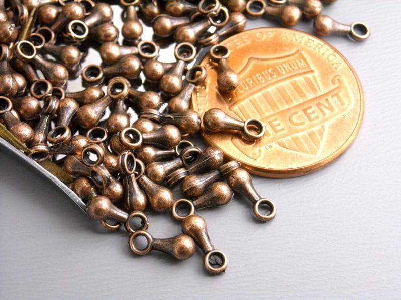 Short Chain End Teardrop Terminator Dangles, Antique Copper Plated, 5mm long - 40 pieces